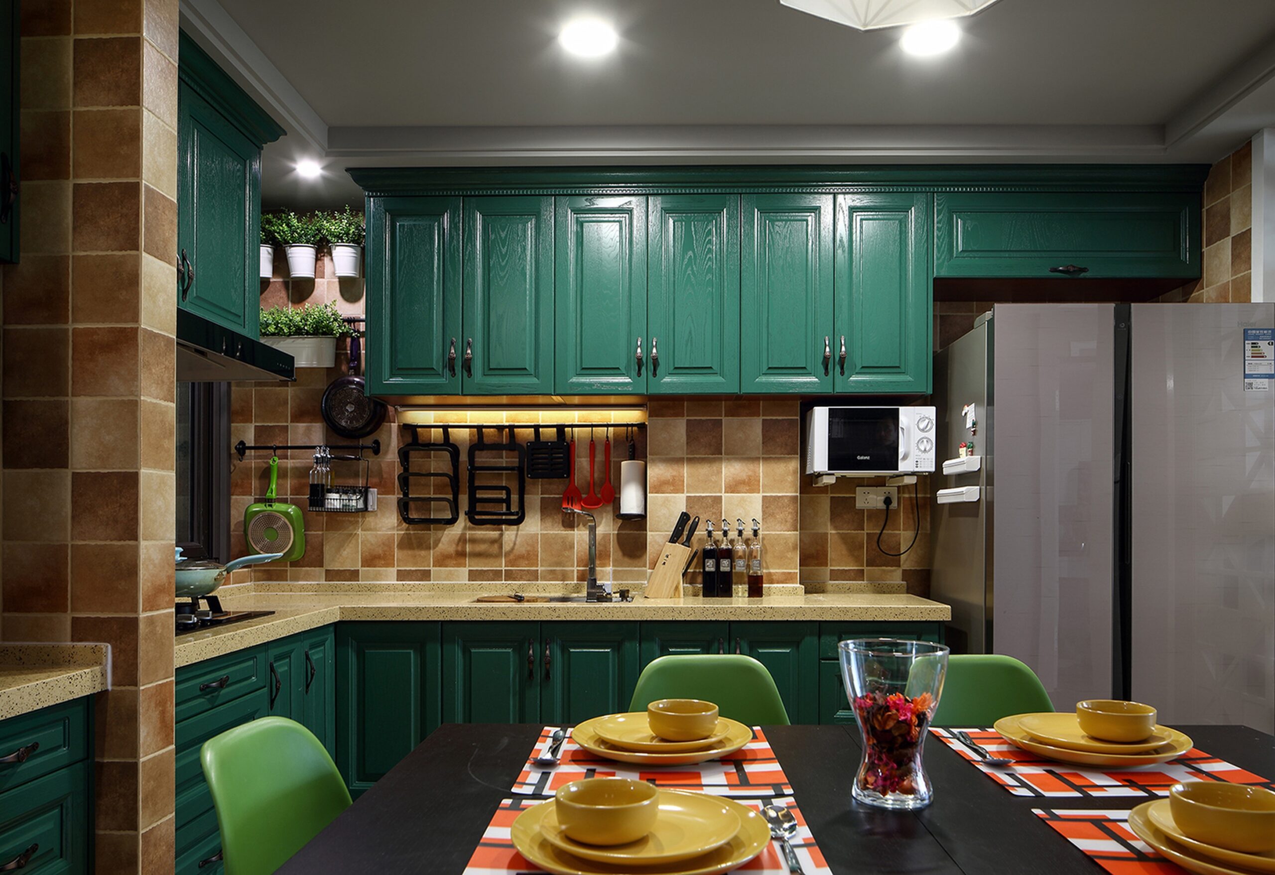 Charming Green Retro Style Kitchen Interior Design